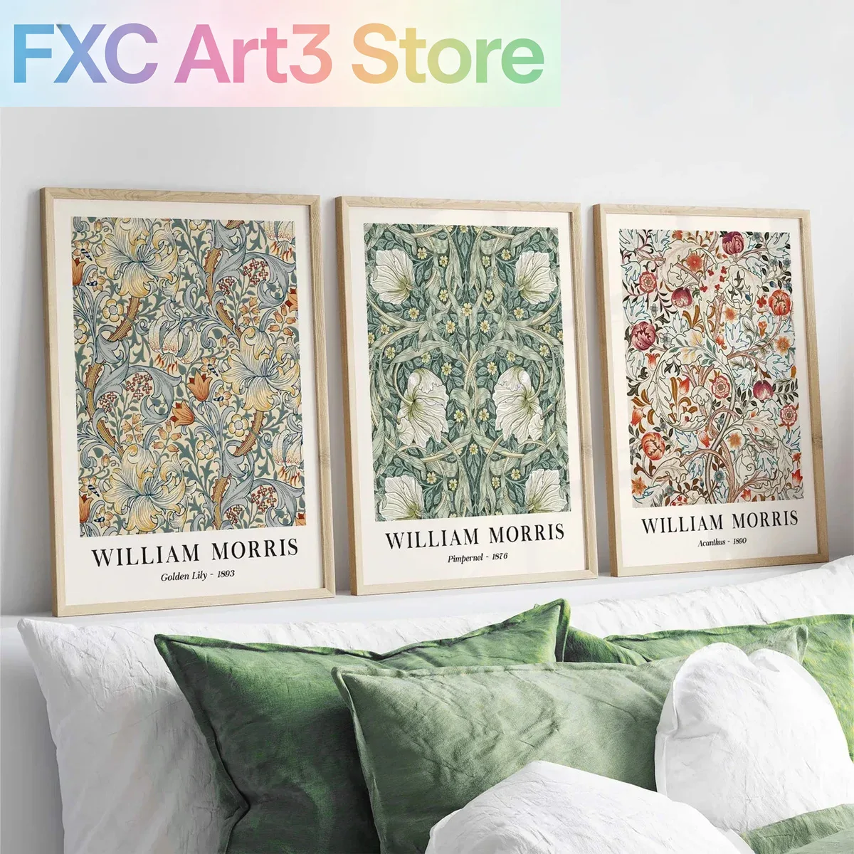 Art Craft William Morris - 3 Stück/Set rahmenlose Vintage botanische florale
