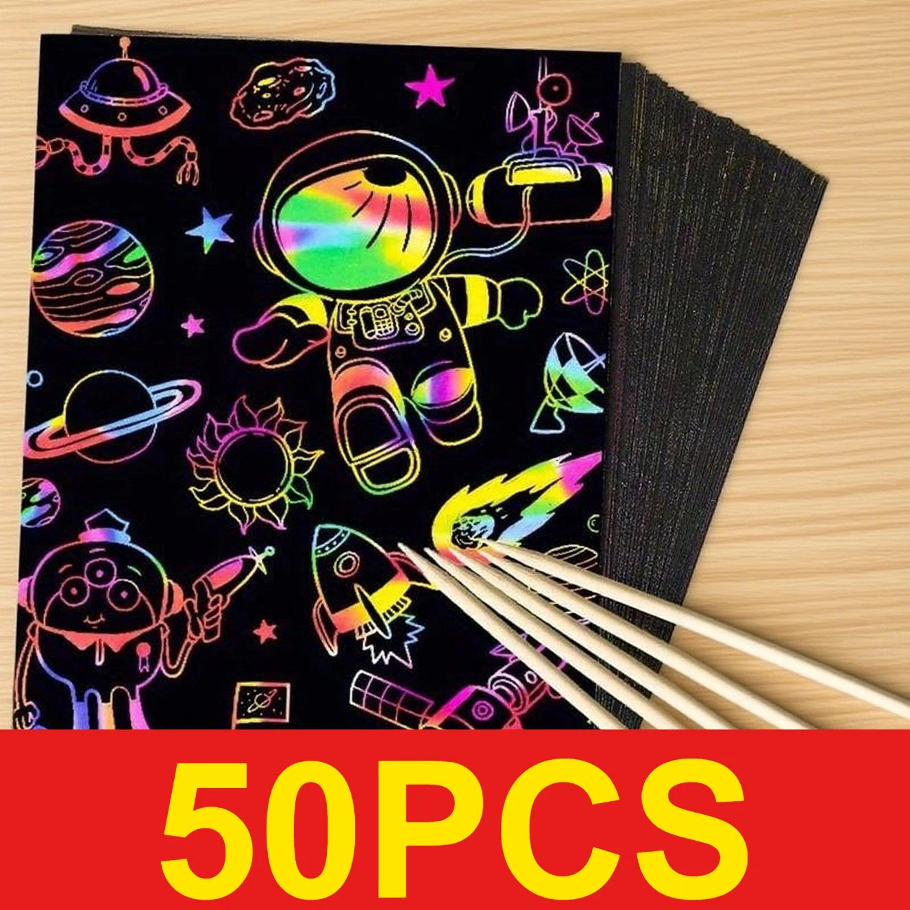 Art Craft Rainbow - 50 Stück Kratzpapier für Kinder, Regenbogen-Magie-Kratzpapierbögen,