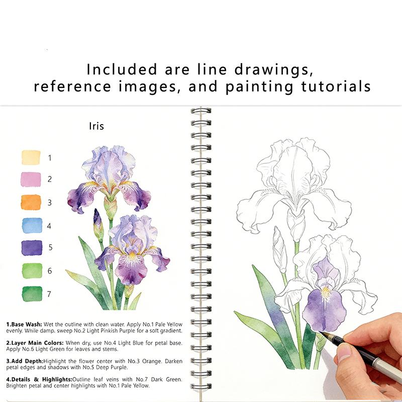 Art Craft Items - Heiß begehrtes Spiralgebundenes Aquarell-Blumen-Arbeitsbuch, dickes Papier,