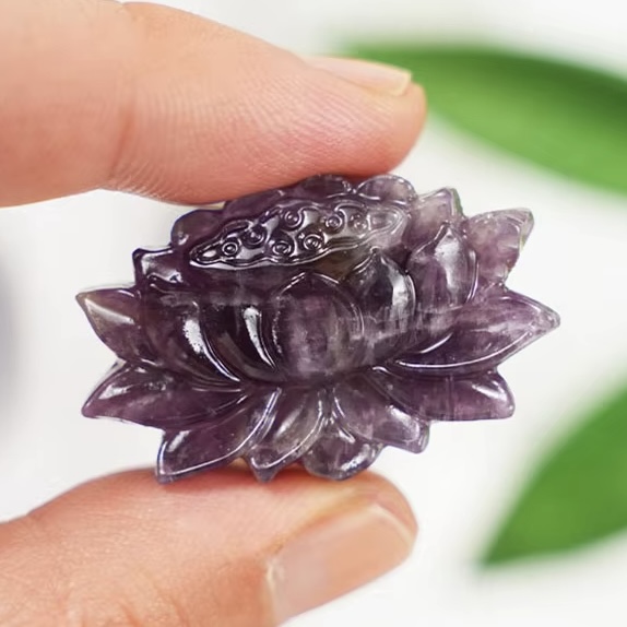 Art Craft Holiday - 1 Stück Natürlicher Kristall-Amethyst Lotusblumen-Schnitzerei, Energiestein-Kunsthandwerk,